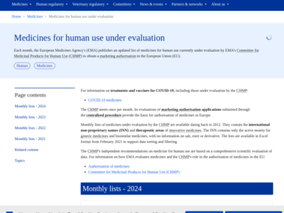 EMA Medicines for human use under evaluation