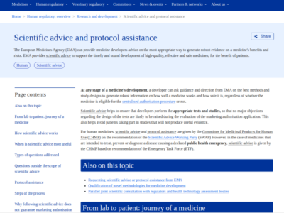 Scientific advice and protocol assistance