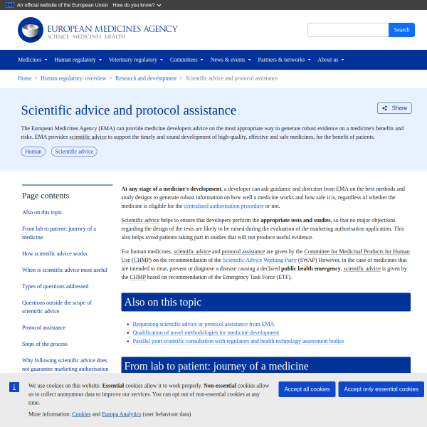 Scientific advice and protocol assistance