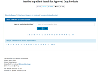 FDA - Inactive Ingredient Search for Approved Drug Products