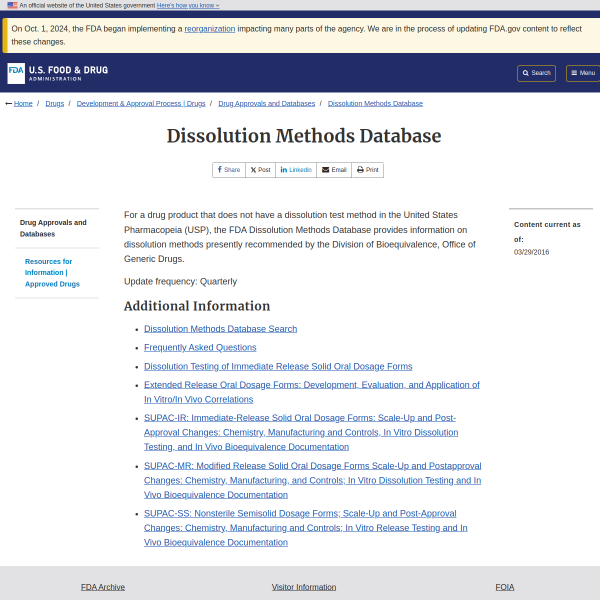 FDA - Dissolution Methods Database