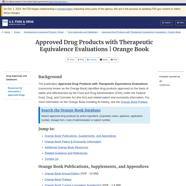 Approved Drug Products with Therapeutic Equivalence Evaluations | Orange Book