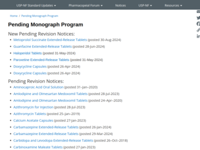 USP - Pending Monographs