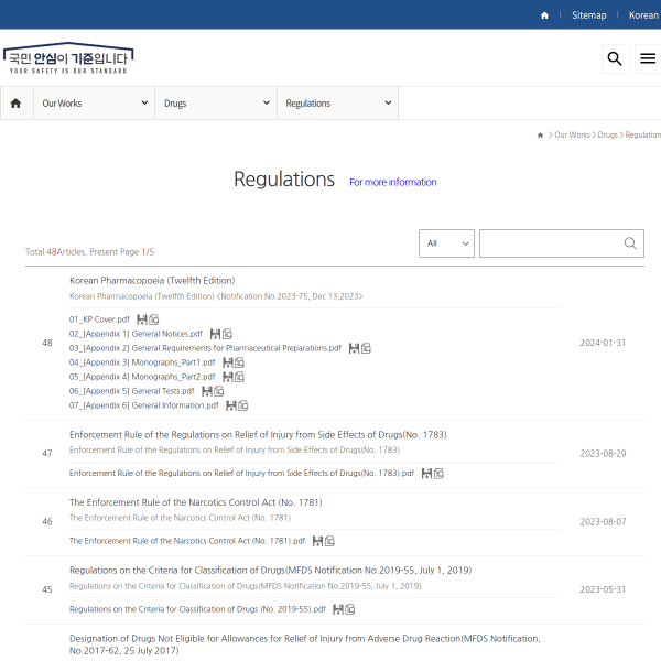 MFDS - Regulations ( PDFs)